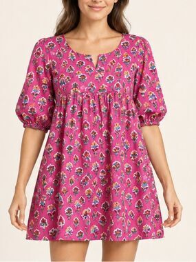 Grace Holiday Pink Blockprint Mini Dress Sz. S